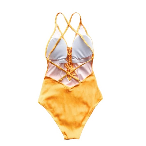 NEW Cupshe Orange V Neck One Piece Swimsuit Lace Up Monokini - Picture 6 of 6